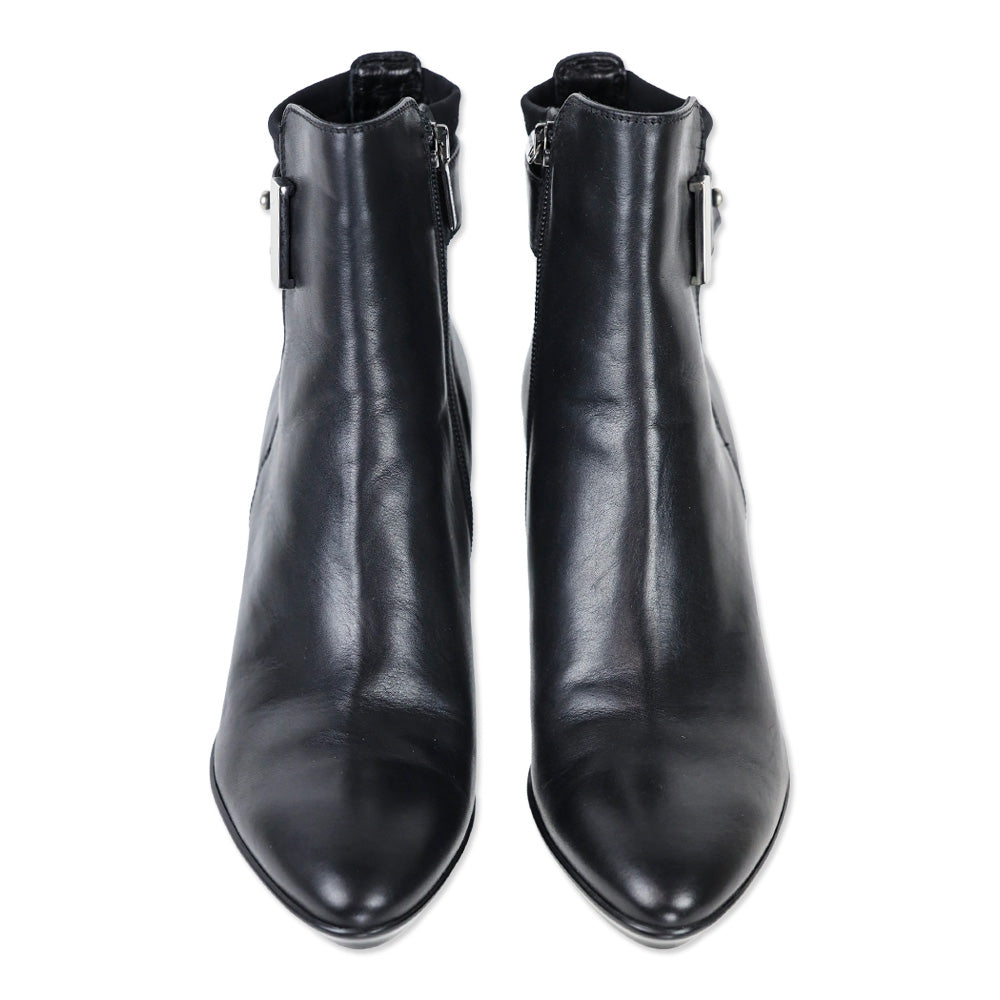 Aquatalia Royal Black Leather Zip Waterproof Ankle Bootie