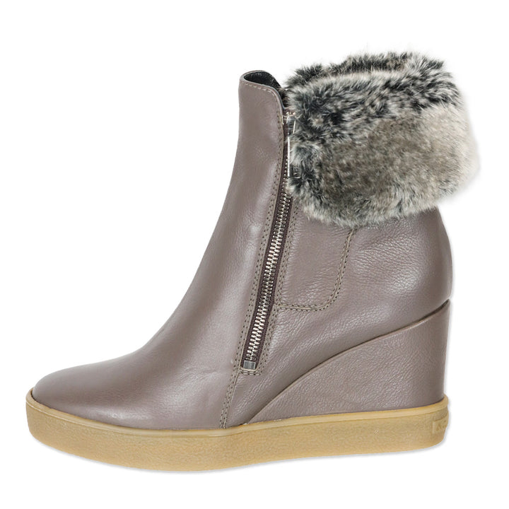 Aquatalia Taupe Caroline Thumbled Calf Leather Wedge Boot