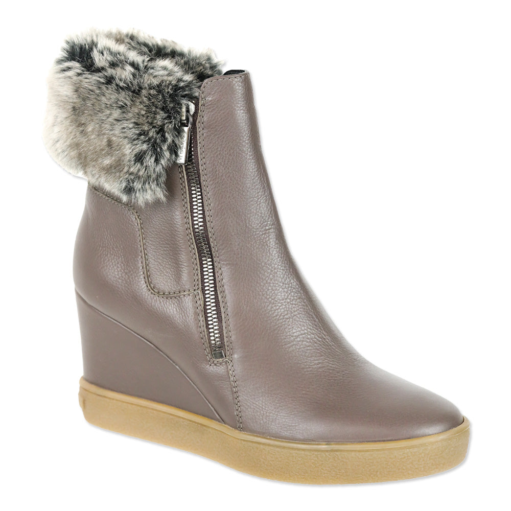 Aquatalia Taupe Caroline Thumbled Calf Leather Wedge Boot