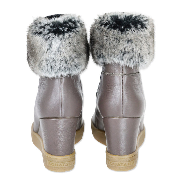 Aquatalia Taupe Caroline Thumbled Calf Leather Wedge Boot