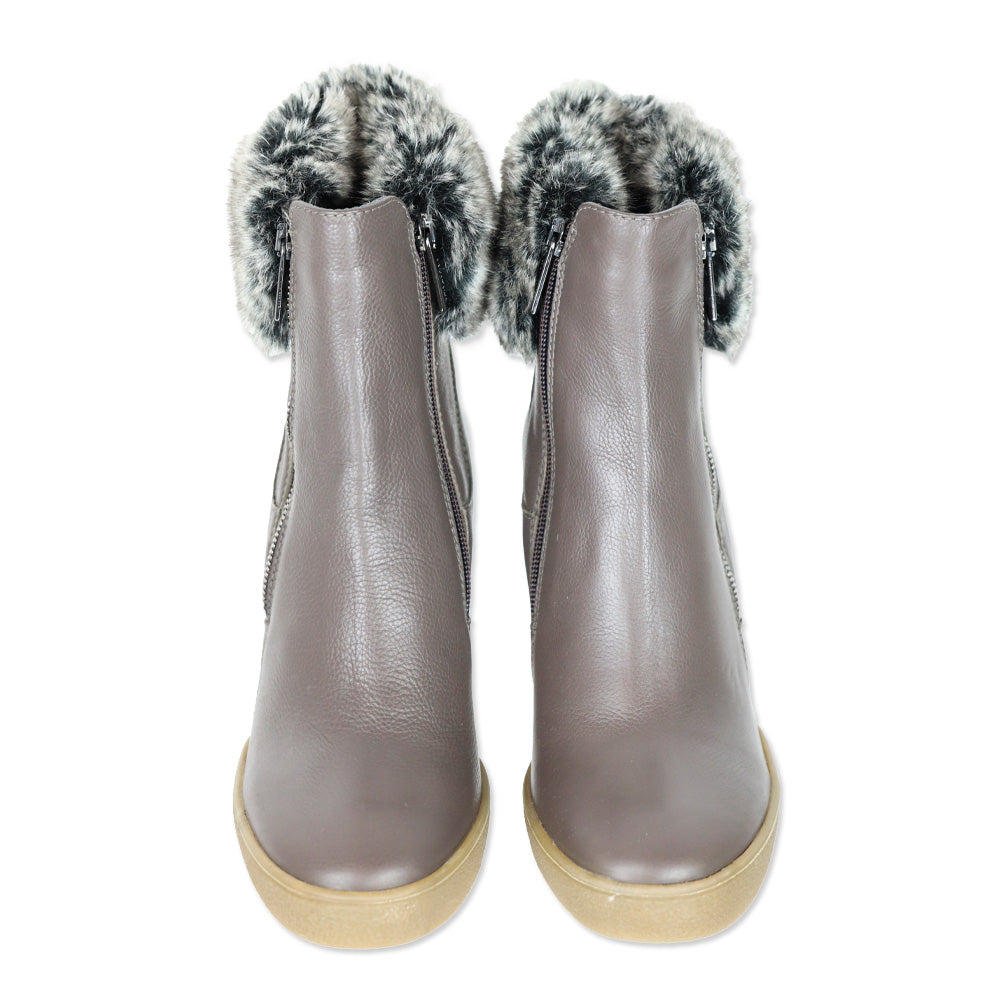 Aquatalia Taupe Caroline Thumbled Calf Leather Wedge Boot