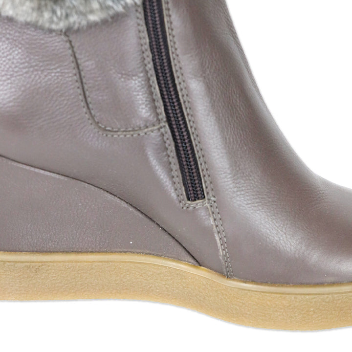 Aquatalia Taupe Caroline Thumbled Calf Leather Wedge Boot