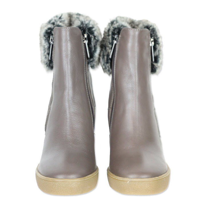 Aquatalia Taupe Caroline Thumbled Calf Leather Wedge Boot