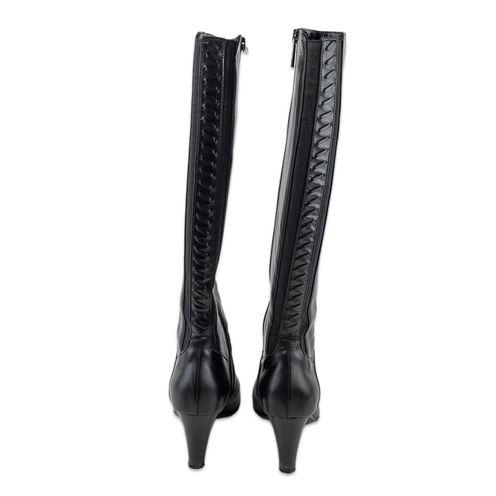 Aquatalia Black Leather Knee High Boots