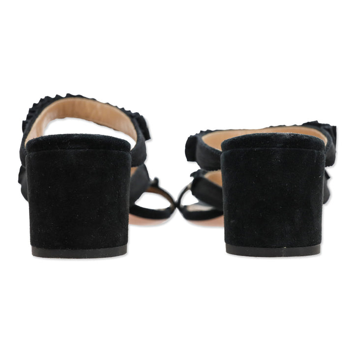Aquazzura Black Suede Pearl Grosgrain Trim Love Story Sandal 50