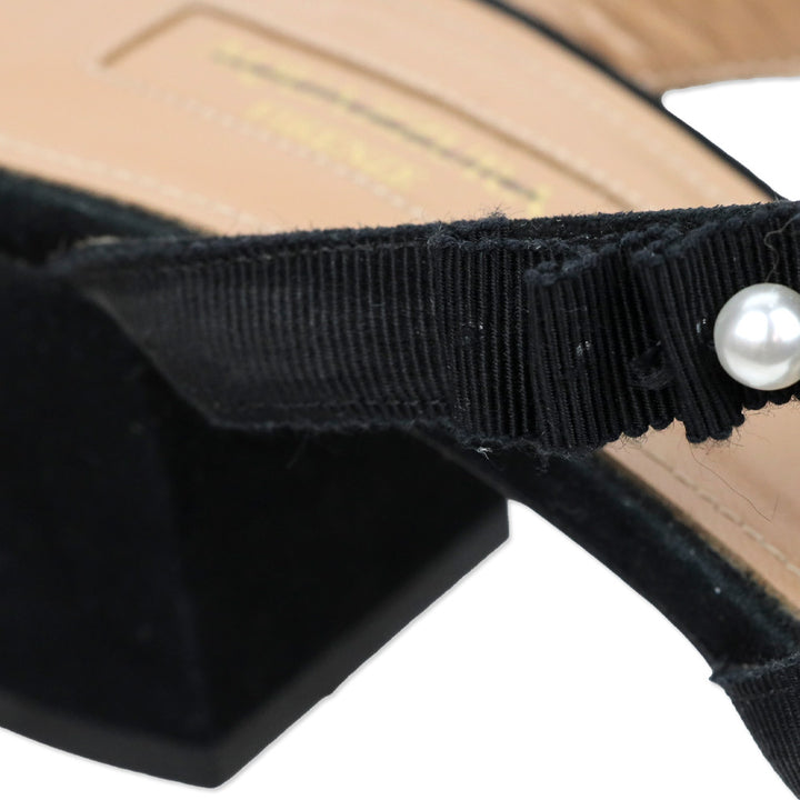 Aquazzura Black Suede Pearl Grosgrain Trim Love Story Sandal 50