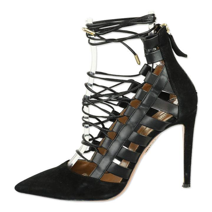 Aquazzura Black Suede and Leather Amazon Pump 105