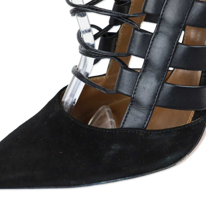 Aquazzura Black Suede and Leather Amazon Pump 105