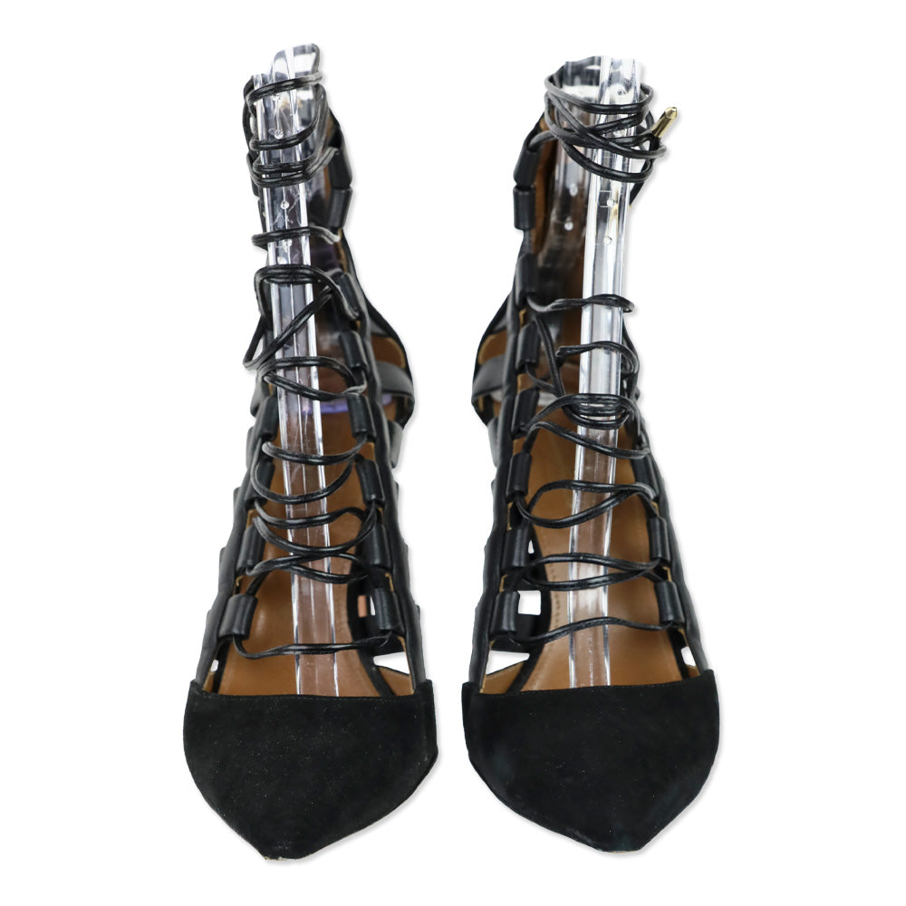 Aquazzura Black Suede and Leather Amazon Pump 105