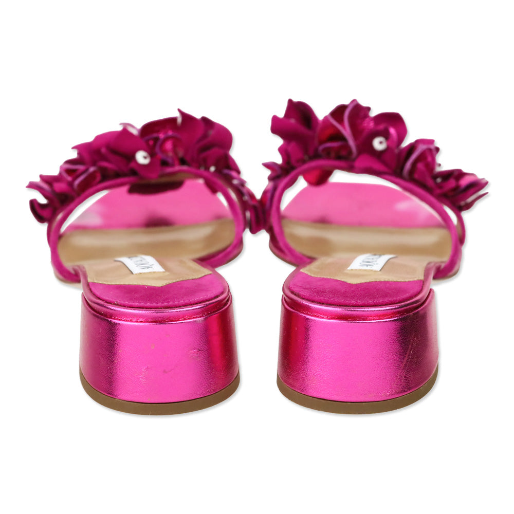Aquazzura Metallic Fuchsia Nappa Lame Bougainmillea 30mm Slide