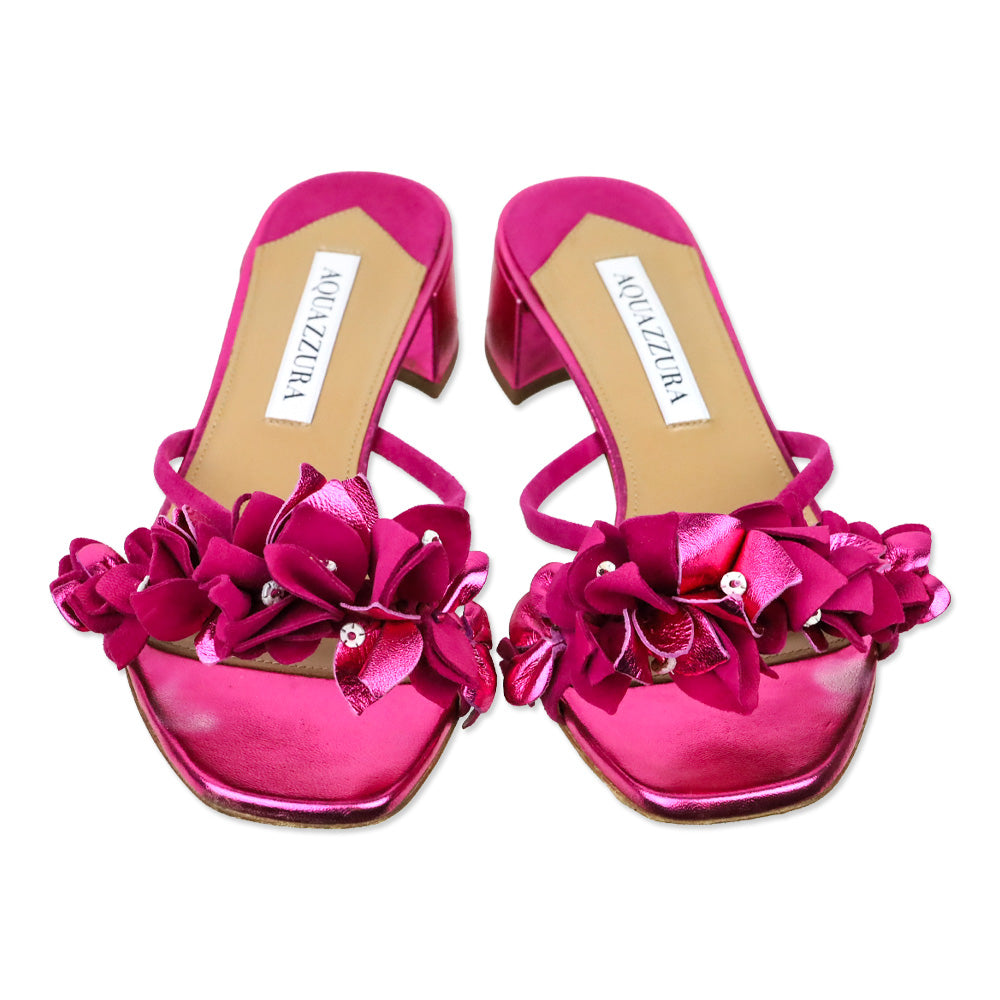 Aquazzura Metallic Fuchsia Nappa Lame Bougainmillea 30mm Slide