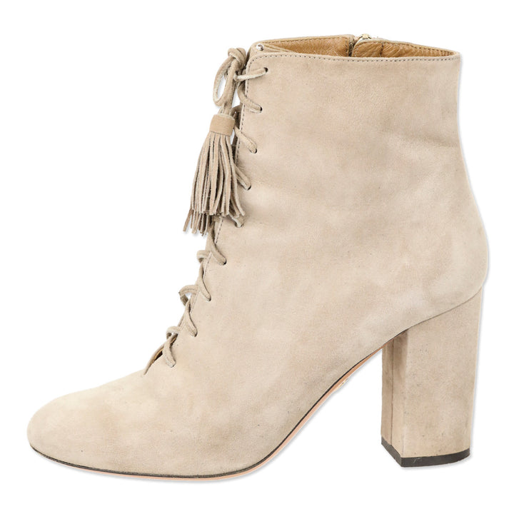 Aquazzura Nude Suede Tassel Lace-Up Booties