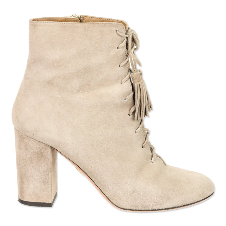 Aquazzura Nude Suede Tassel Lace-Up Booties