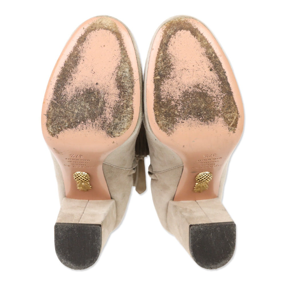 Aquazzura Nude Suede Tassel Lace-Up Booties
