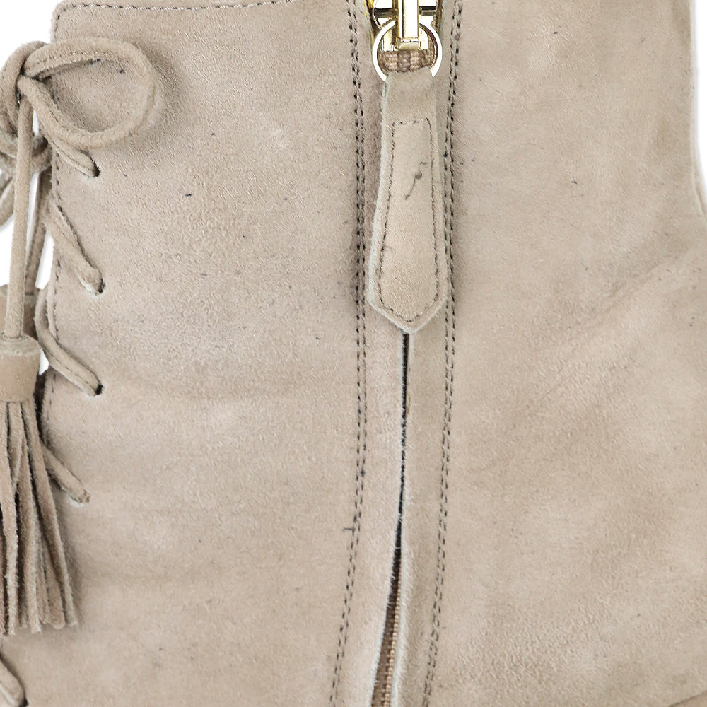 Aquazzura Nude Suede Tassel Lace-Up Booties