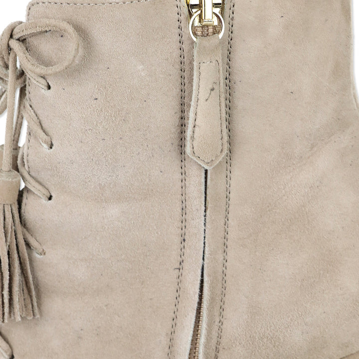Aquazzura Nude Suede Tassel Lace-Up Booties