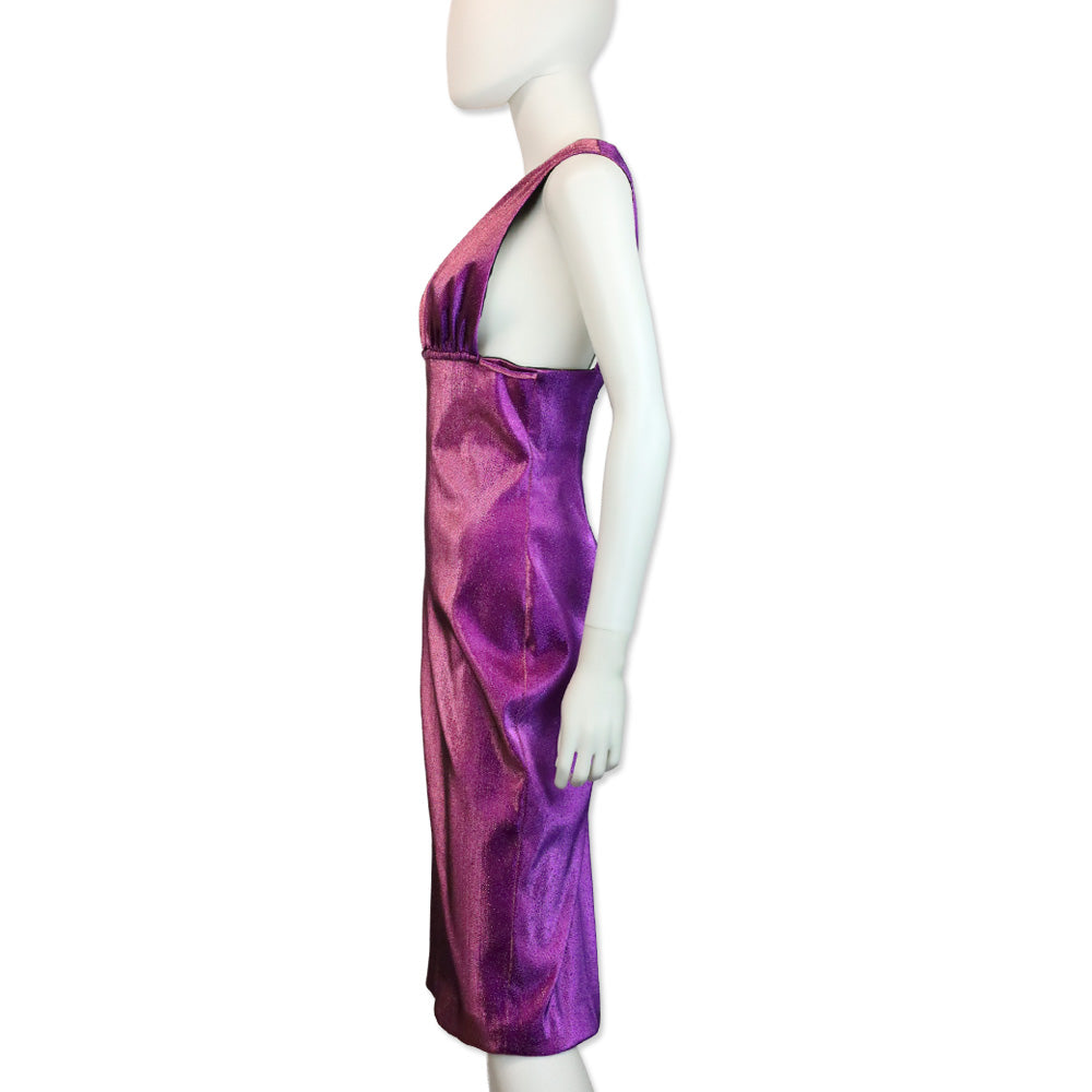 Area Metallic Purple Lamé Sleeveless Dress