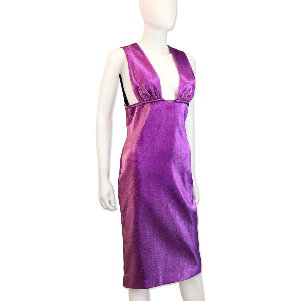 Area Metallic Purple Lamé Sleeveless Dress