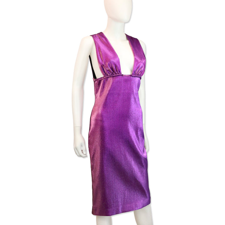 Area Metallic Purple Lamé Sleeveless Dress
