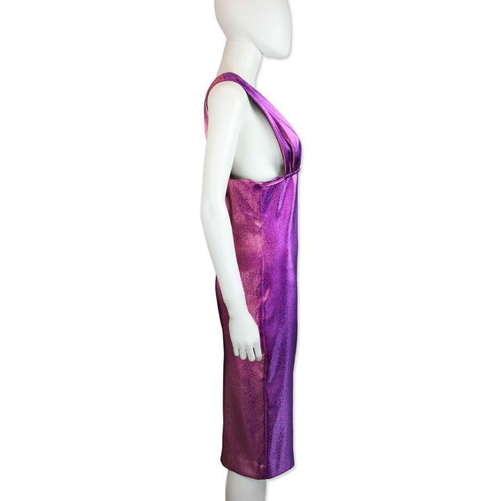 Area Metallic Purple Lamé Sleeveless Dress