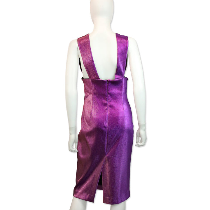 Area Metallic Purple Lamé Sleeveless Dress
