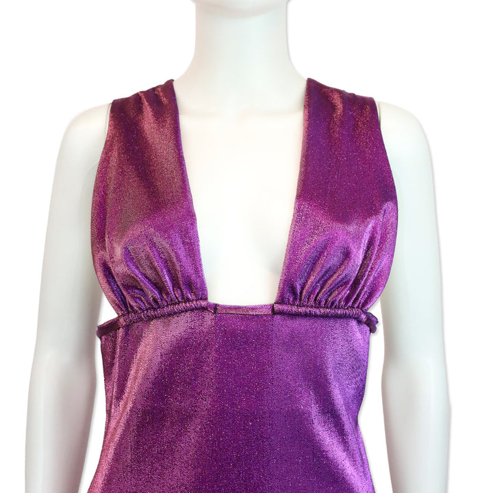 Area Metallic Purple Lamé Sleeveless Dress