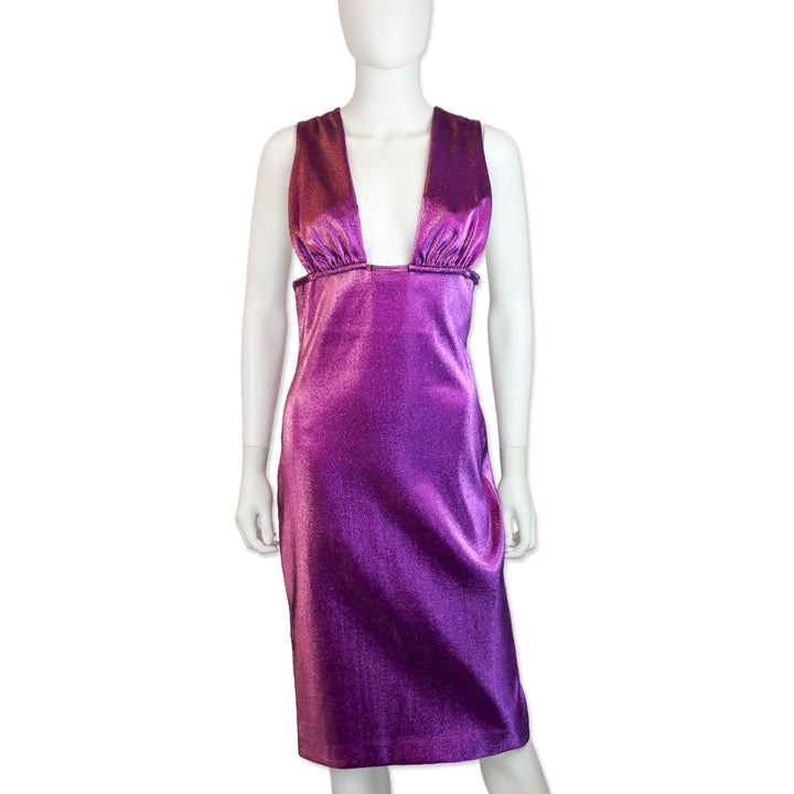Area Metallic Purple Lamé Sleeveless Dress