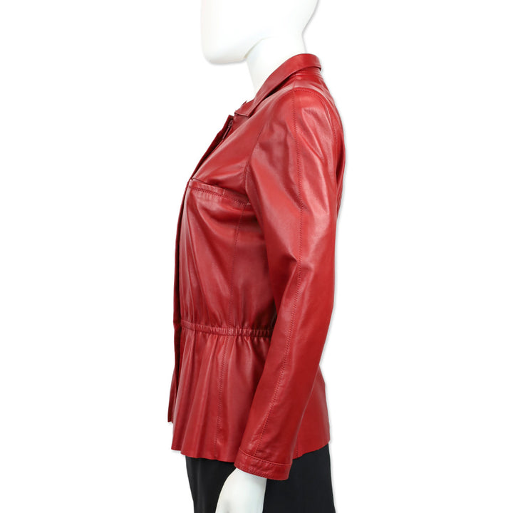 Armani Collezioni Red Lambskin Leather Peplum Jacket