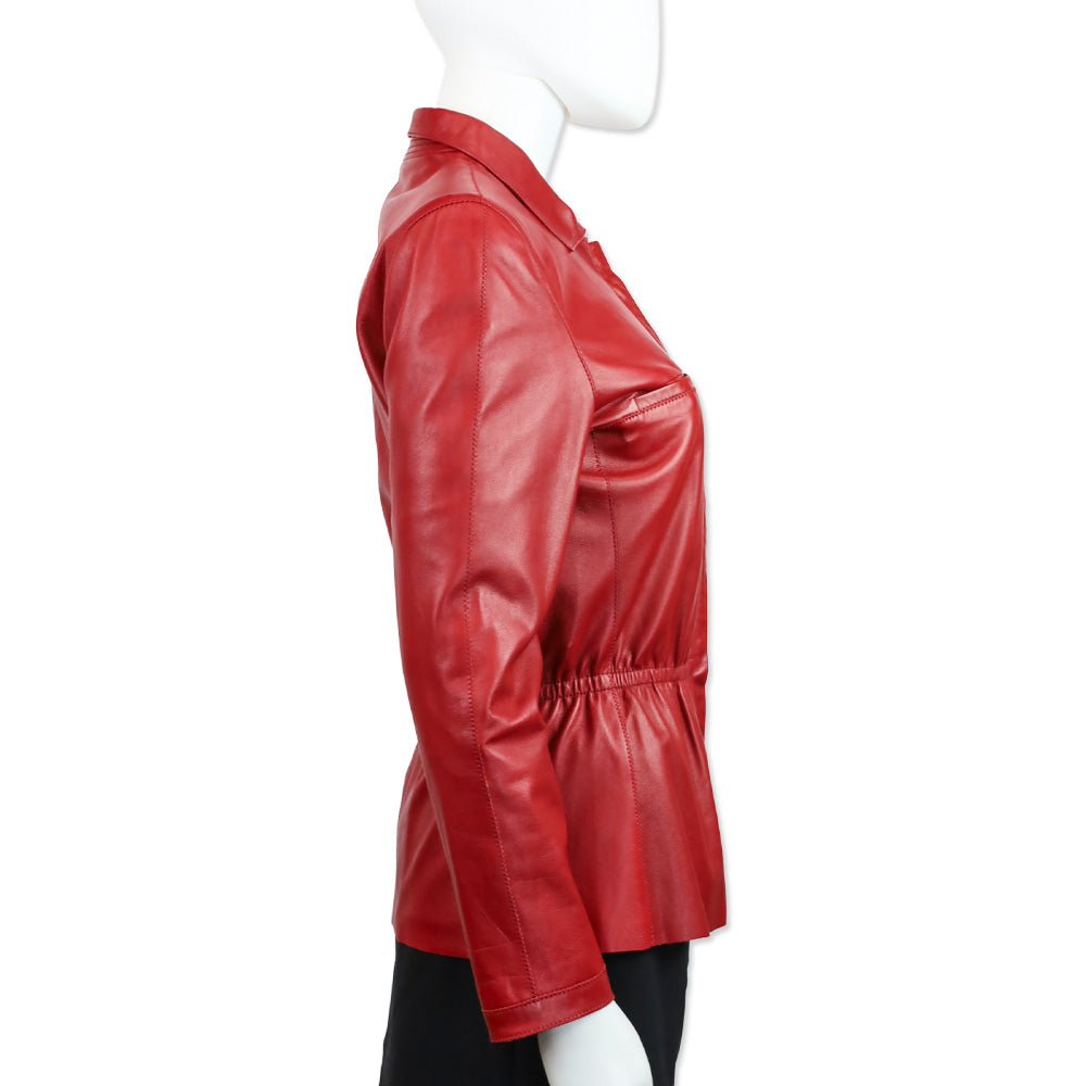 Armani Collezioni Red Lambskin Leather Peplum Jacket