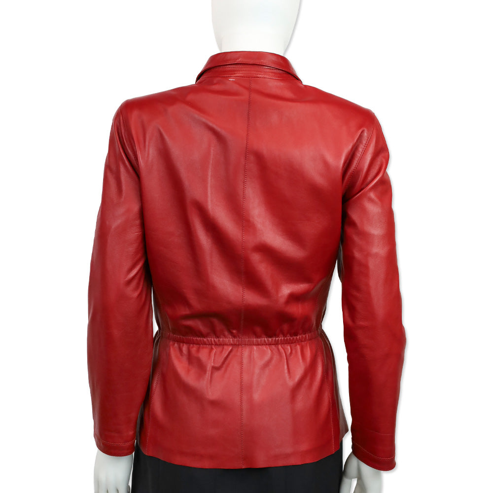 Armani Collezioni Red Lambskin Leather Peplum Jacket