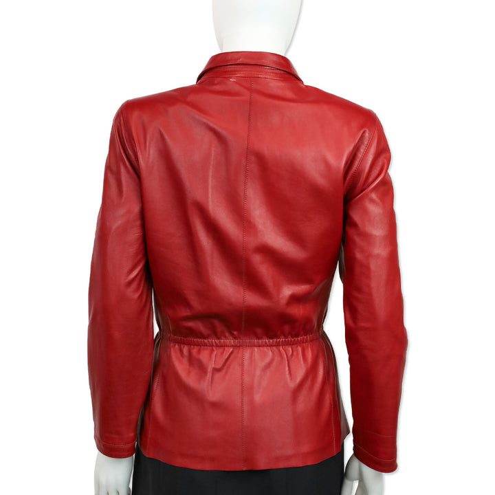 Armani Collezioni Red Lambskin Leather Peplum Jacket