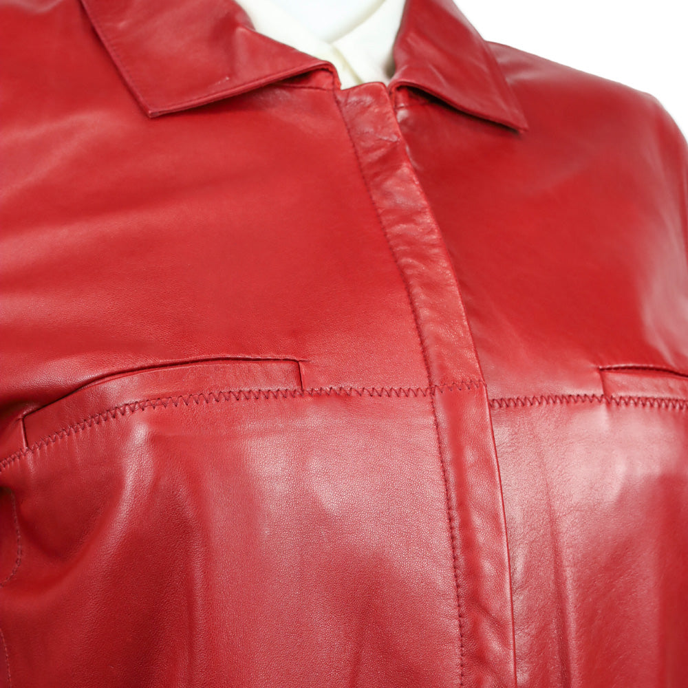 Armani Collezioni Red Lambskin Leather Peplum Jacket