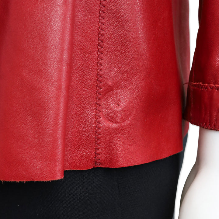 Armani Collezioni Red Lambskin Leather Peplum Jacket