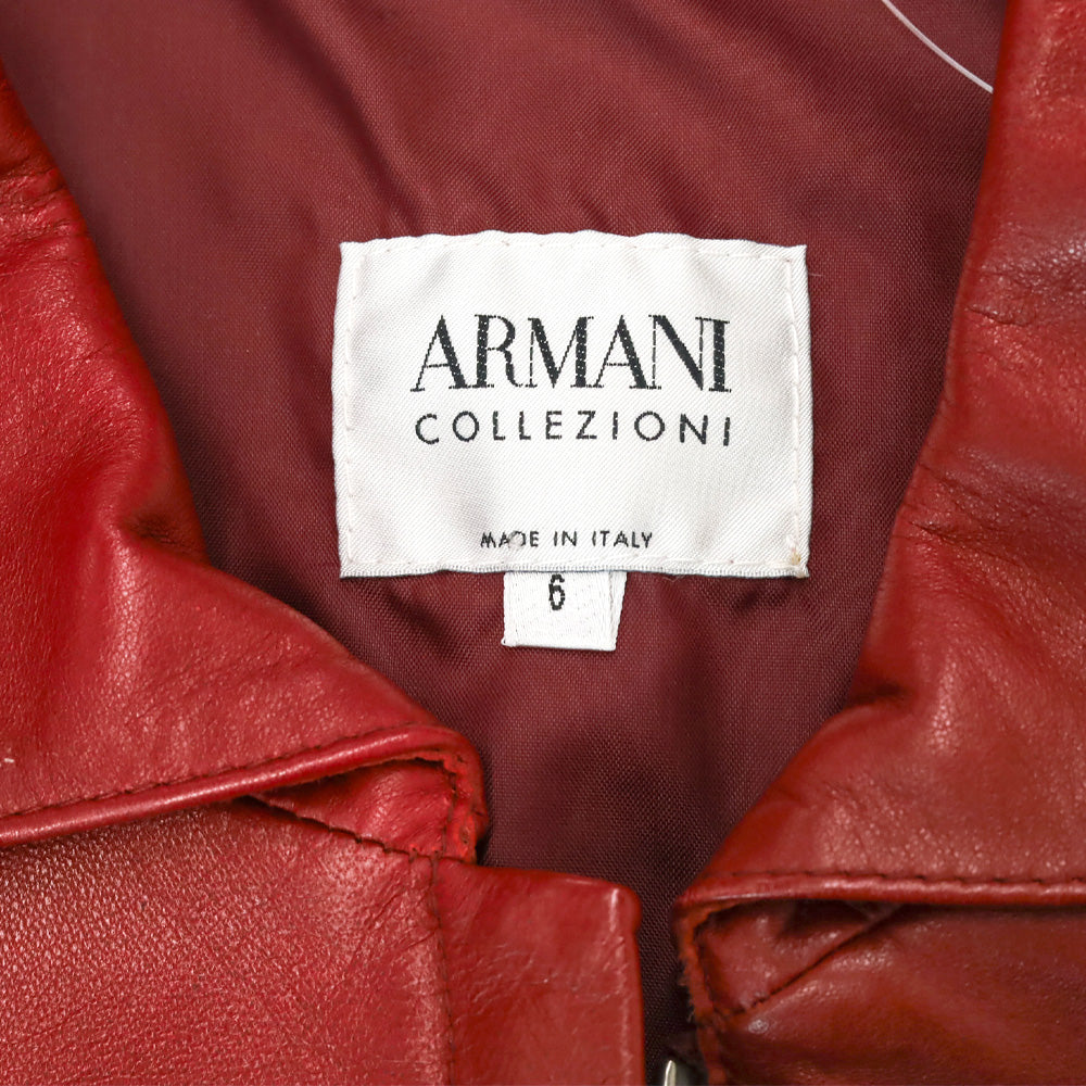 Armani Collezioni Red Lambskin Leather Peplum Jacket