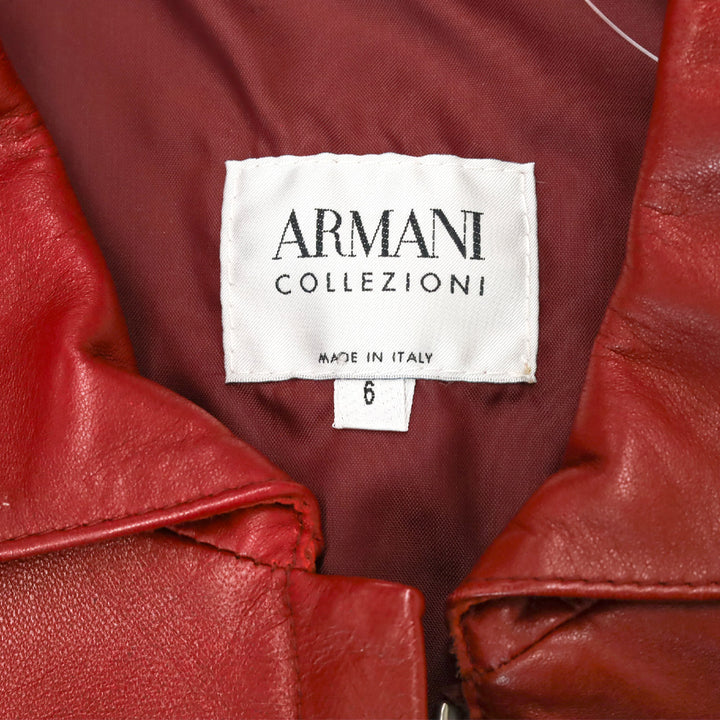Armani Collezioni Red Lambskin Leather Peplum Jacket