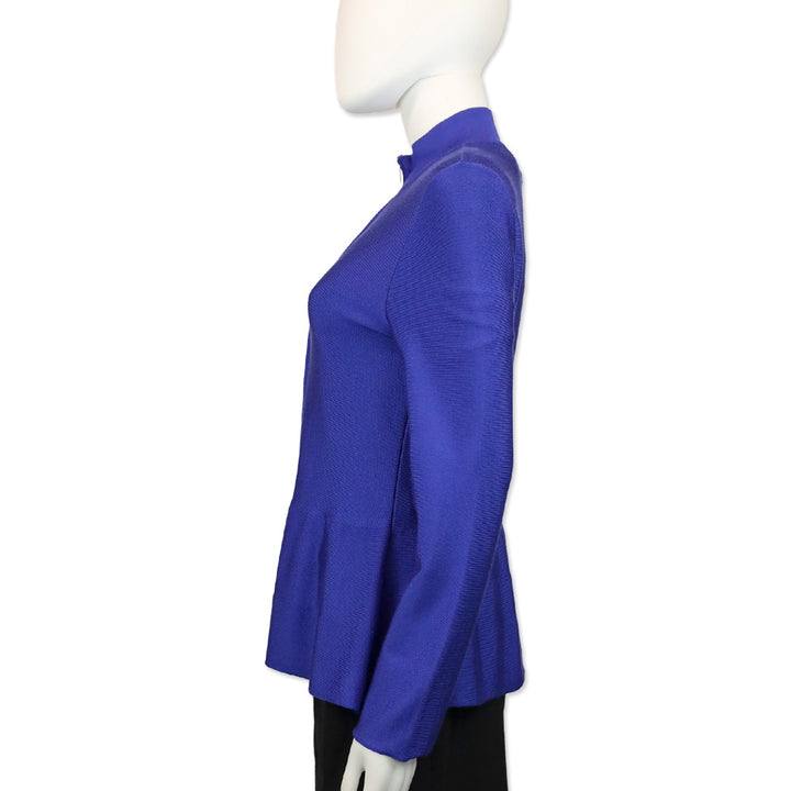 Armani Collezioni Royal Blue Knit Peplum Zip Up Jacket