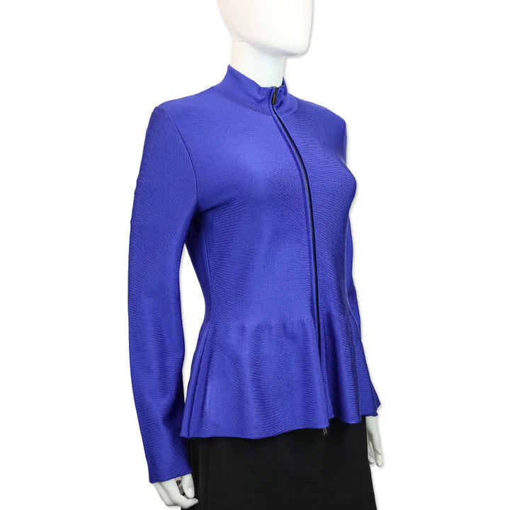 Armani Collezioni Royal Blue Knit Peplum Zip Up Jacket