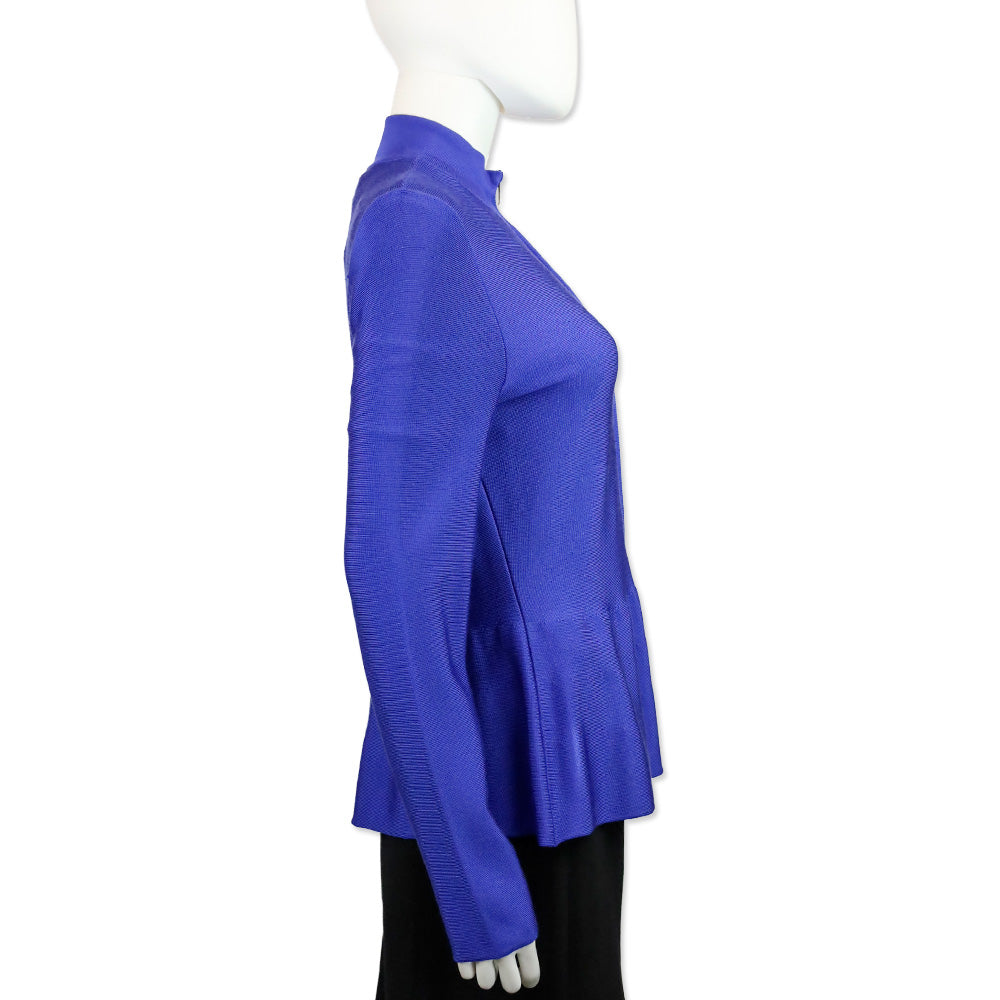 Armani Collezioni Royal Blue Knit Peplum Zip Up Jacket