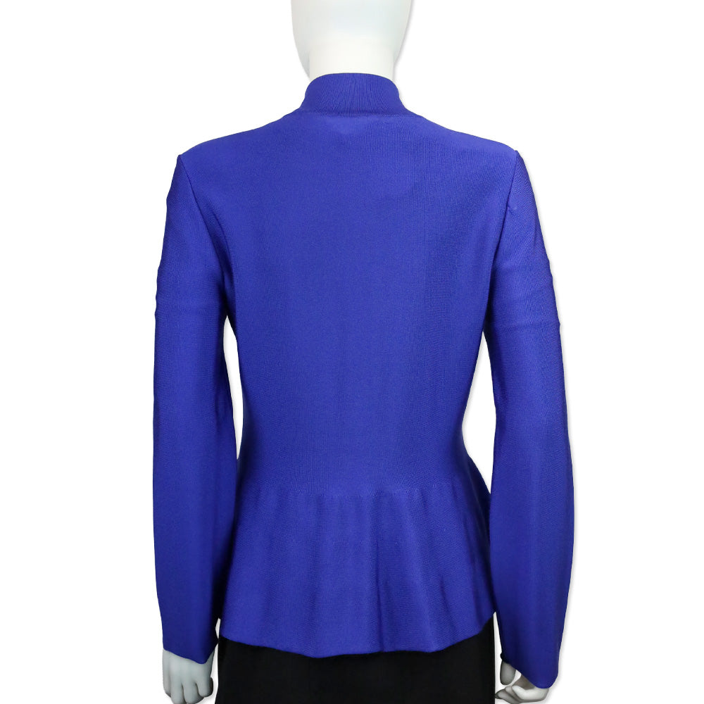 Armani Collezioni Royal Blue Knit Peplum Zip Up Jacket