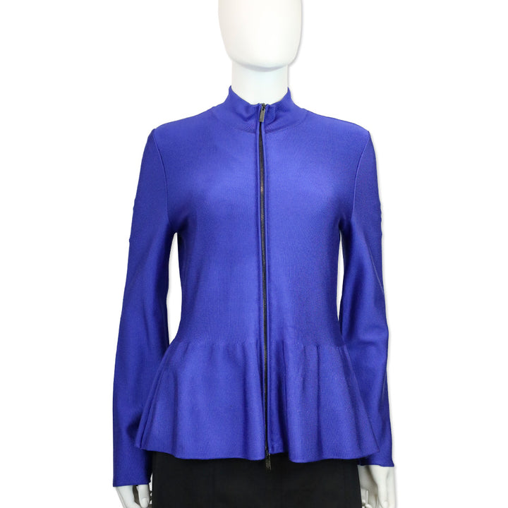 Armani Collezioni Royal Blue Knit Peplum Zip Up Jacket