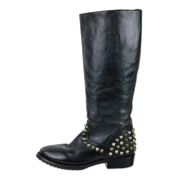 Ash Vamos Black Leather Studded Knee-High Riding Boots