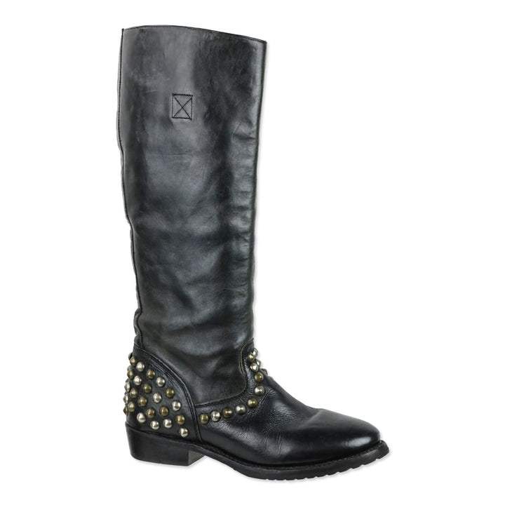 Ash Vamos Black Leather Studded Knee-High Riding Boots
