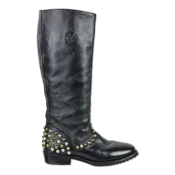 Ash Vamos Black Leather Studded Knee-High Riding Boots