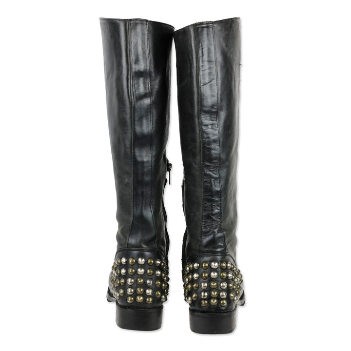 Ash Vamos Black Leather Studded Knee-High Riding Boots