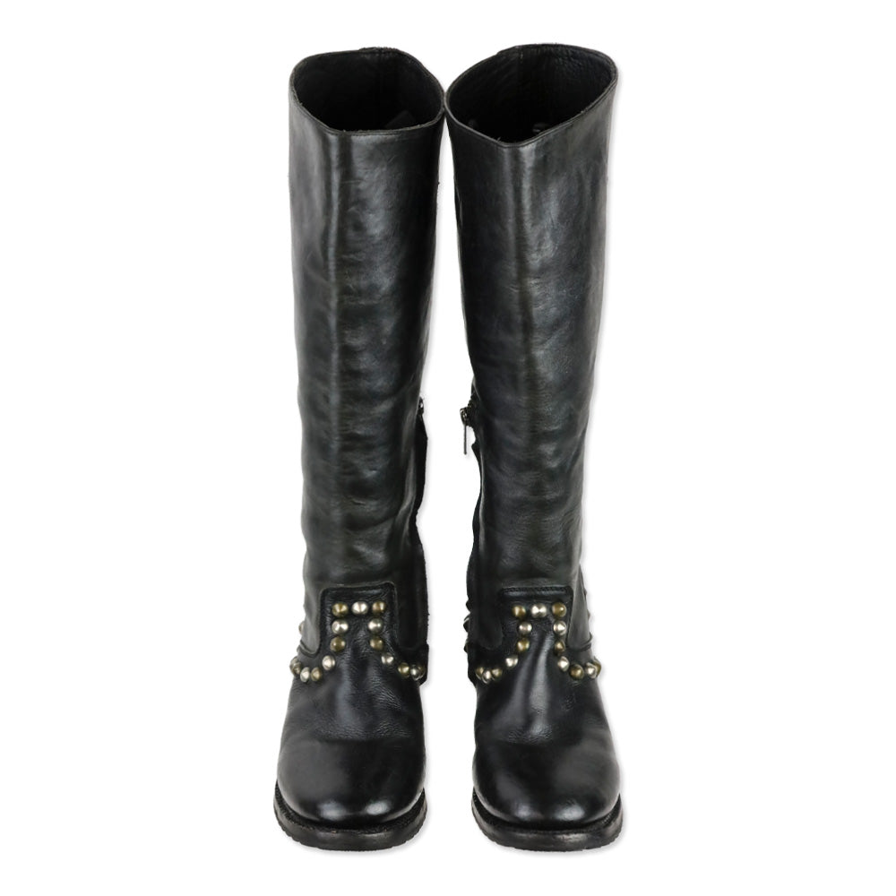 Ash Vamos Black Leather Studded Knee-High Riding Boots