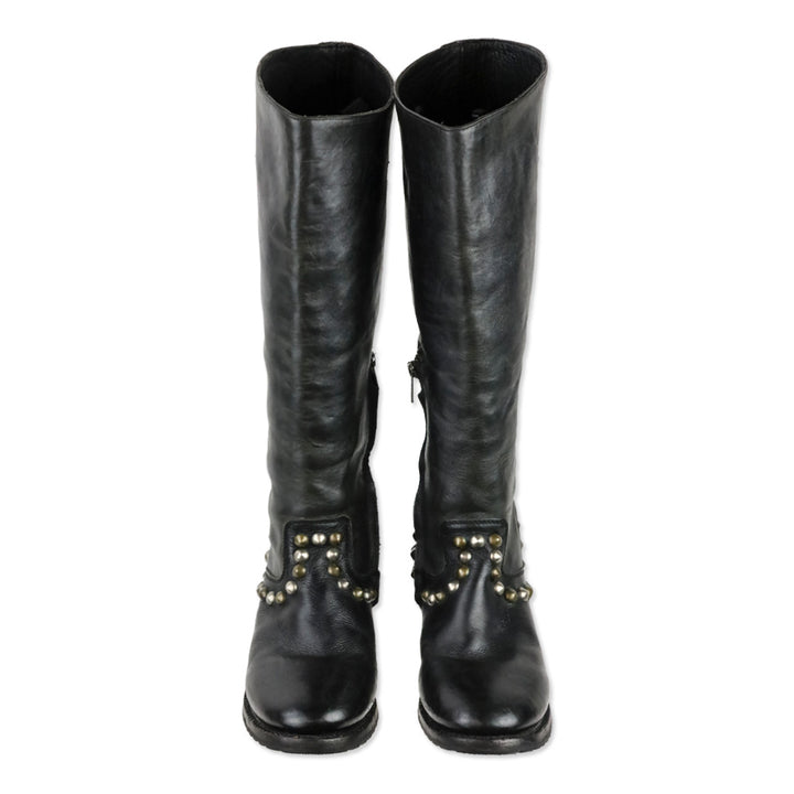 Ash Vamos Black Leather Studded Knee-High Riding Boots