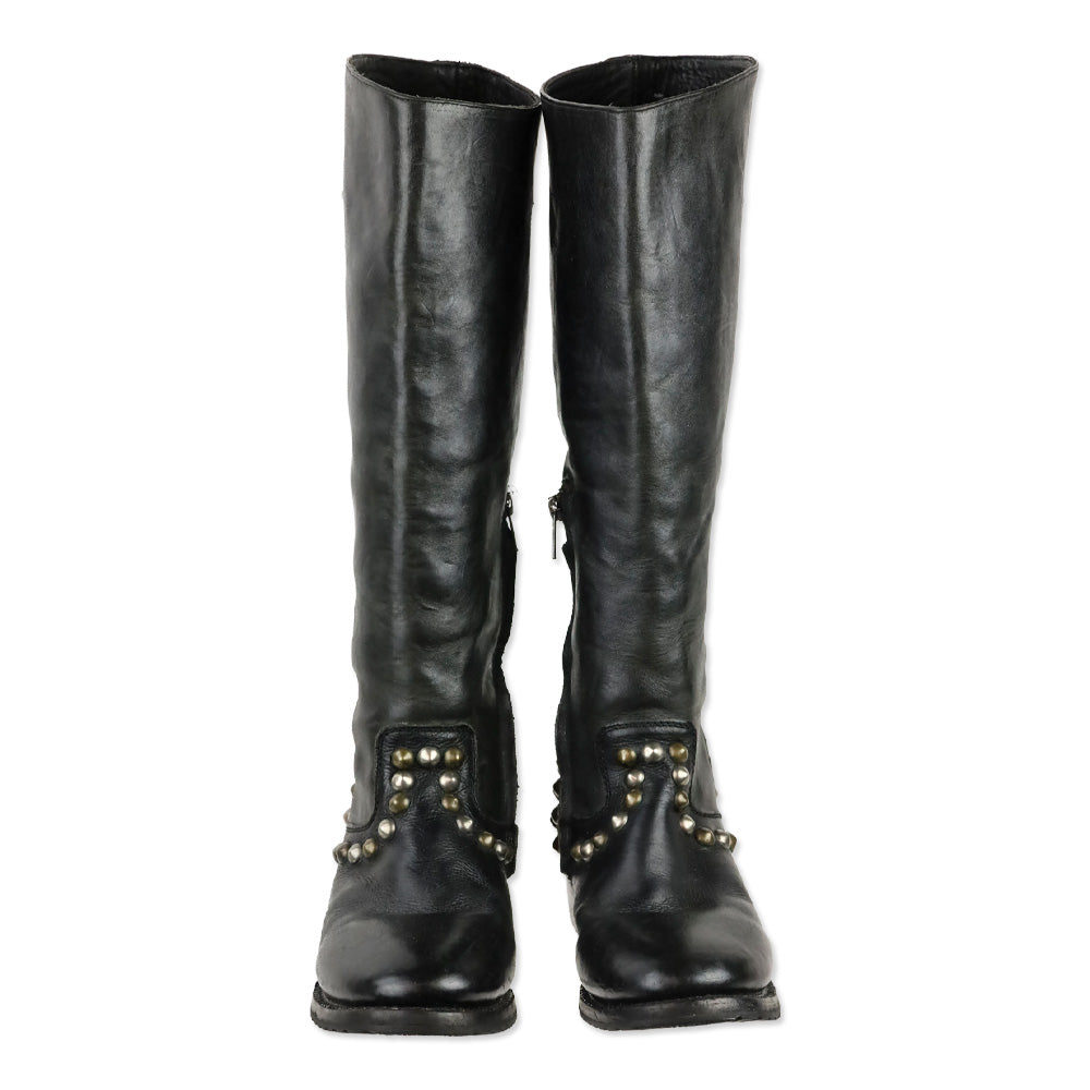 Ash Vamos Black Leather Studded Knee-High Riding Boots
