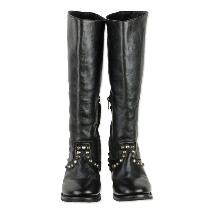 Ash Vamos Black Leather Studded Knee-High Riding Boots