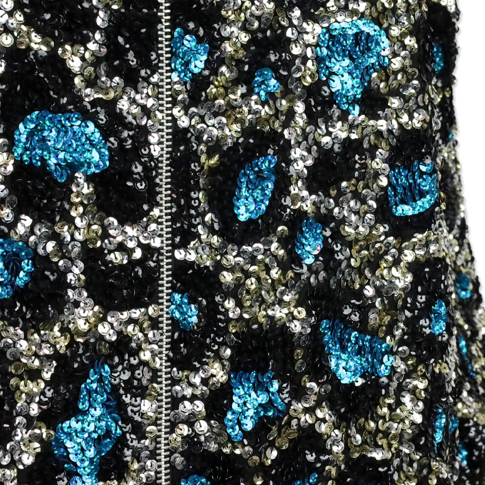 Ashish Blue Leopard Pattern Sequin Zip Bomber Jacket