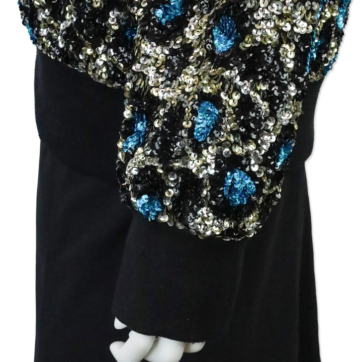 Ashish Blue Leopard Pattern Sequin Zip Bomber Jacket
